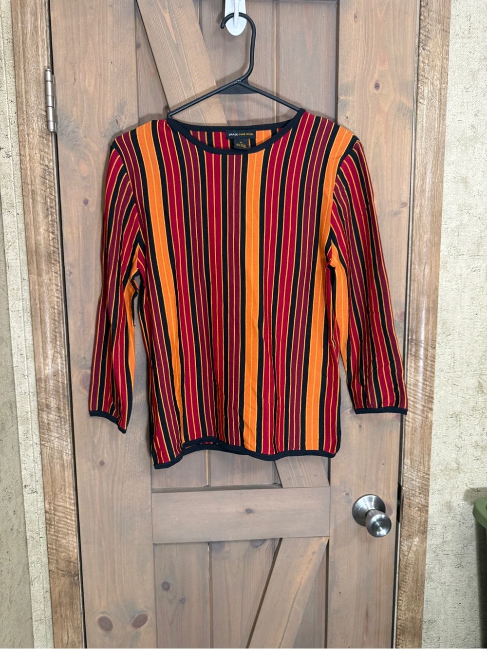 Multicolor Striped Knit Blouse - Bold Red & Orange